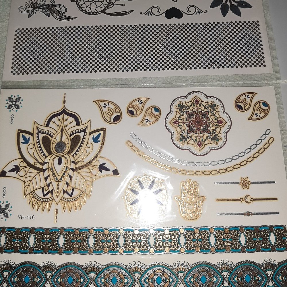 3 sheets Golden Silver Temporary Tattoo - Picture 2 of 16